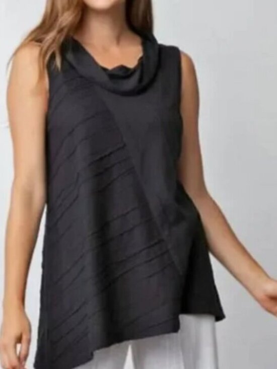 Habitat Tops - Habitat Black Cowl Neck Sleeveless Top Asymmetrical Stepped Hem Small